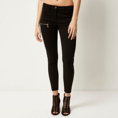 Black twill zip skinny trousers